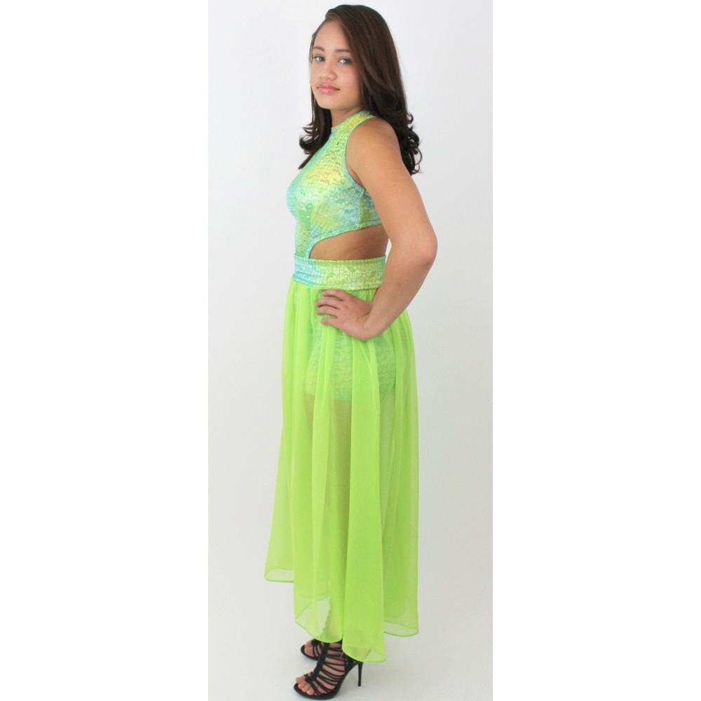 NEON GREEN MAXI PARTY CJJBOUTIQUE DRESS MADE USA - Picture 4 of 6